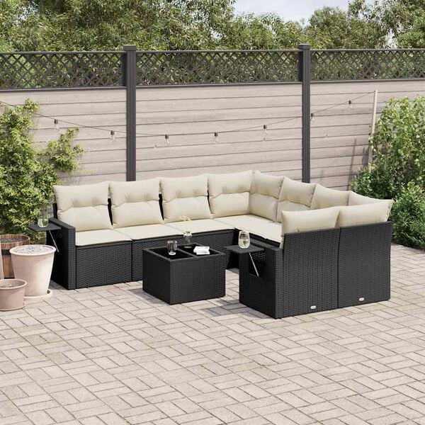 vidaXL 9 Piece Garden Sofa Set with Cushions Black Poly Rattan