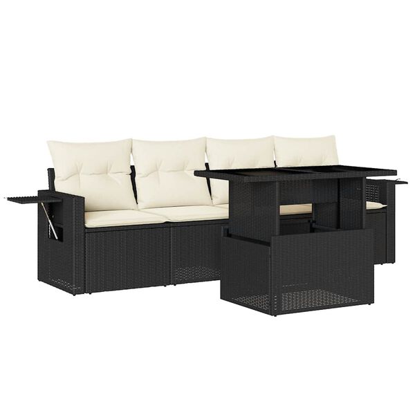 vidaXL 5 Piece Garden Sofa Set with Cushions Black Poly Rattan