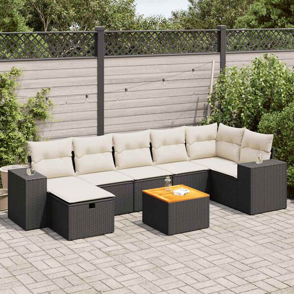 vidaXL 8 Piece Garden Sofa Set with Cushions Black Poly Rattan