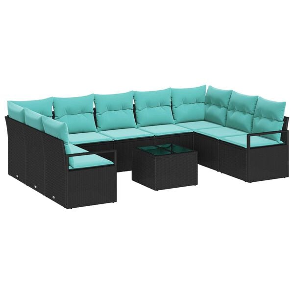 vidaXL 10 Piece Garden Sofa Set with Cushions Black Poly Rattan