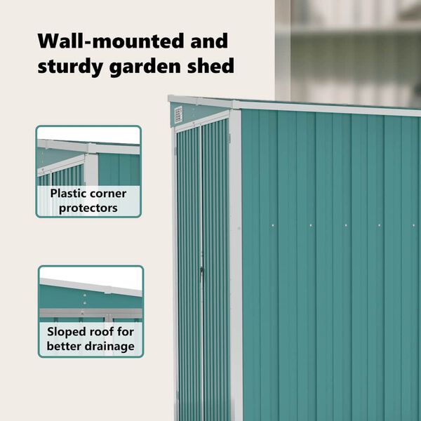 vidaXL Wall-mounted Garden Shed Green 118x194x178 cm Galvanised Steel