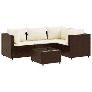 vidaXL 5 Piece Garden Lounge Set with Cushions Brown Poly Rattan