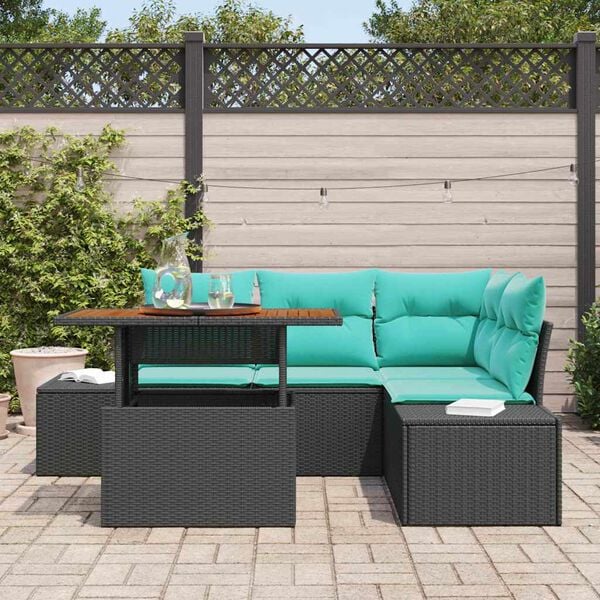 vidaXL Garden Sofa Set with Storage 5 pcs Black Poly Rattan
