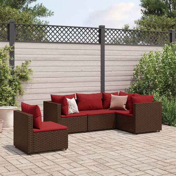 vidaXL 5 Piece Garden Lounge Set with Cushions Brown Poly Rattan