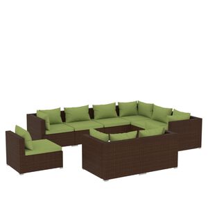 vidaXL 9 Piece Garden Lounge Set with Cushions Poly Rattan Brown