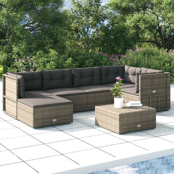 vidaXL 6 Piece Garden Lounge Set with Cushions Grey Poly Rattan