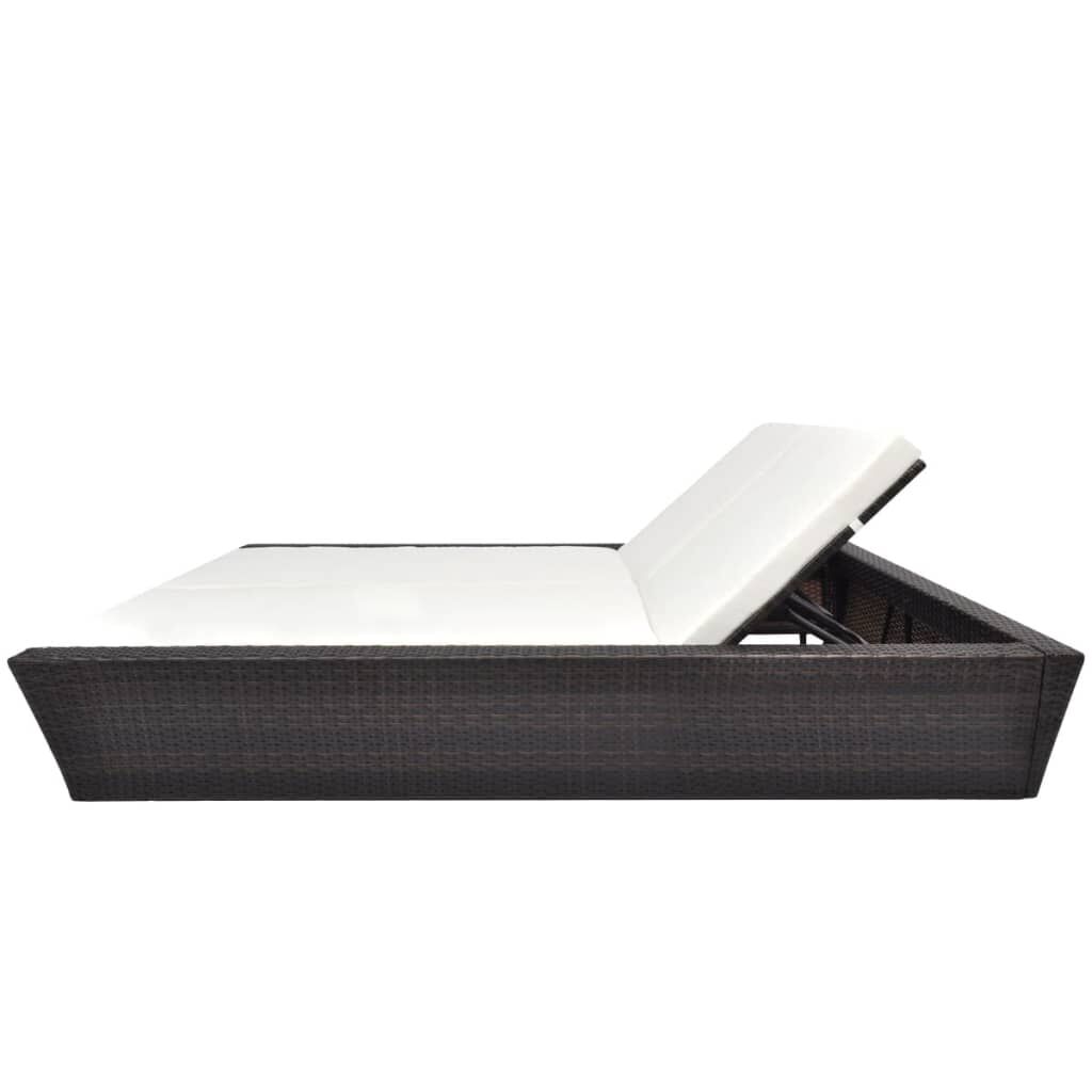 vidaXL Outdoor Lounge Bed with Cushion Poly Rattan Brown