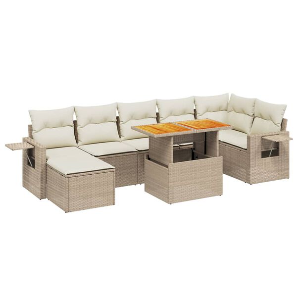 vidaXL 8 Piece Garden Sofa Set with Cushions Beige Poly Rattan