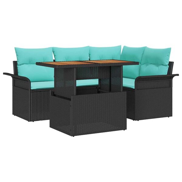 vidaXL Garden Sofa Set with Storage 5 pcs Black Poly rattan