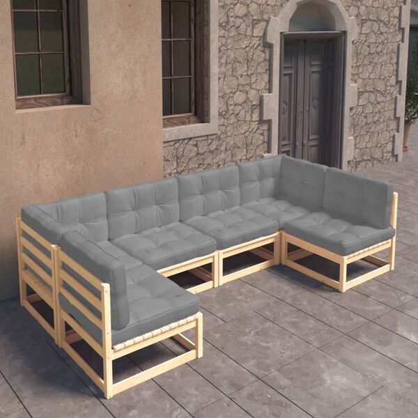 vidaXL 6 Piece Garden Lounge Set with Cushions Solid Pinewood