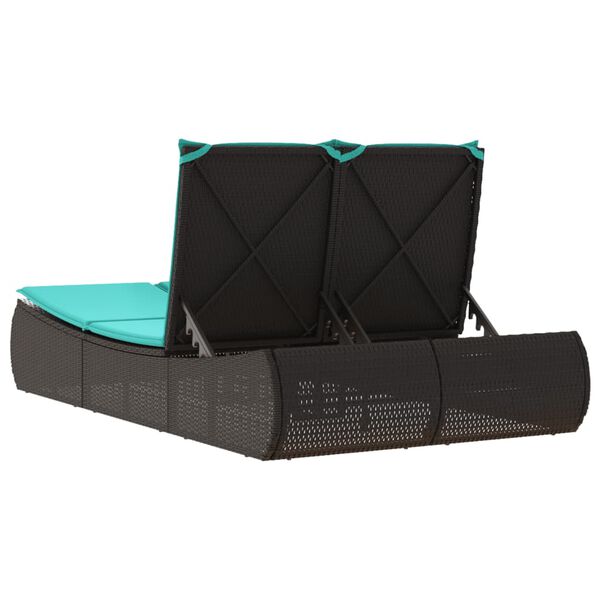 vidaXL Double Sun Lounger with Cushions Black Poly Rattan