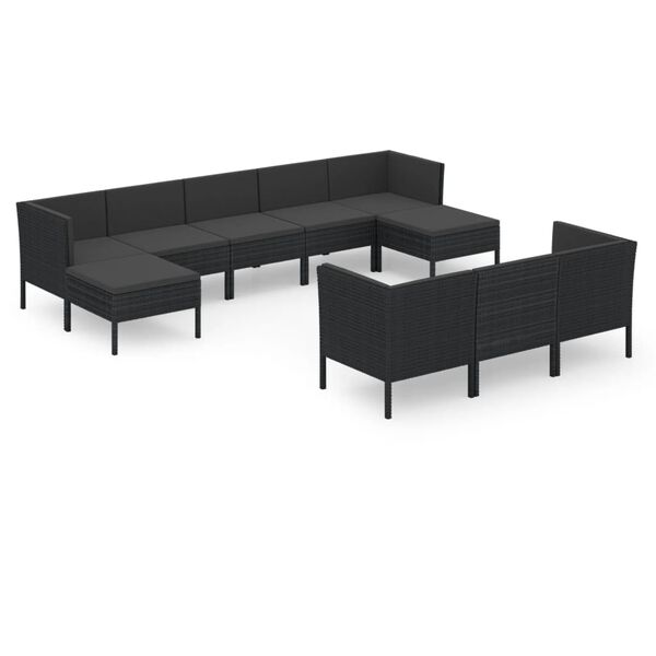 vidaXL 10 Piece Garden Lounge Set with Cushions Poly Rattan Black