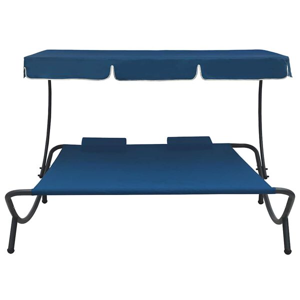 vidaXL Outdoor Lounge Bed with Canopy and Pillows Blue