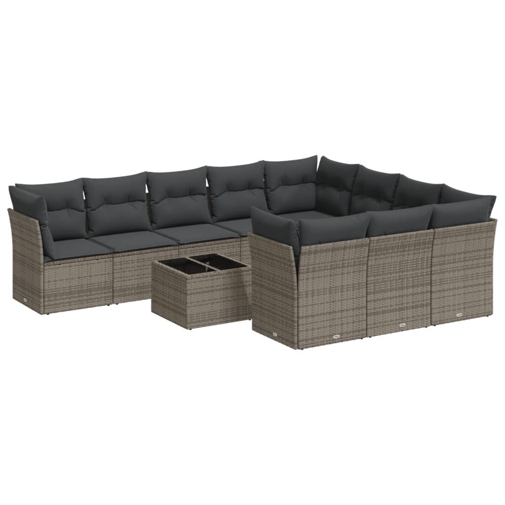 vidaXL 11 Piece Garden Sofa Set with Cushions Grey Poly Rattan
