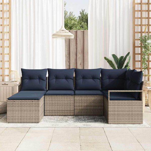 vidaXL Sofa Set with Cushion 6 pcs Grey Poly Rattan