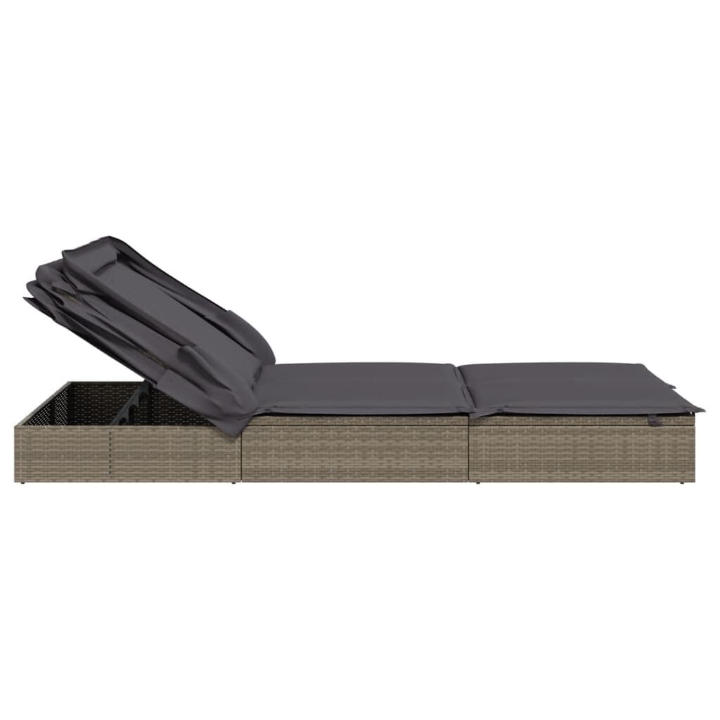 vidaXL 2-Person Sunbed with Foldable Roof Grey 213x118x97 cm Poly Rattan