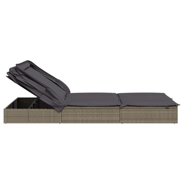 vidaXL 2-Person Sunbed with Foldable Roof Grey 213x118x97 cm Poly Rattan