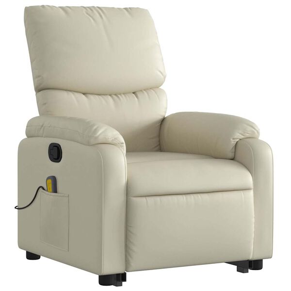 vidaXL Stand up Massage Recliner Chair Cream Faux Leather