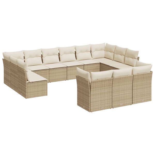vidaXL 13 Piece Garden Sofa Set with Cushions Beige Poly Rattan