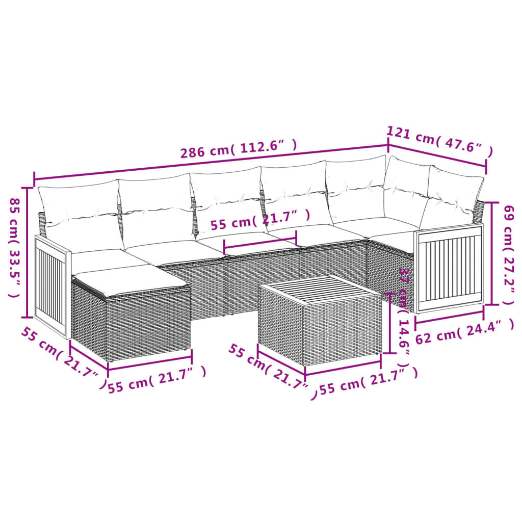 vidaXL 8 Piece Garden Sofa Set with Cushions Black Poly Rattan