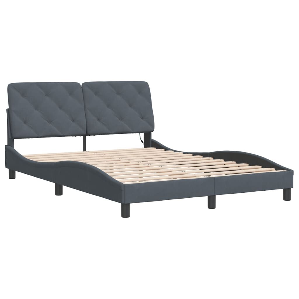 vidaXL Bed Frame with LED without Mattress Dark Grey 137x190 cm Velvet