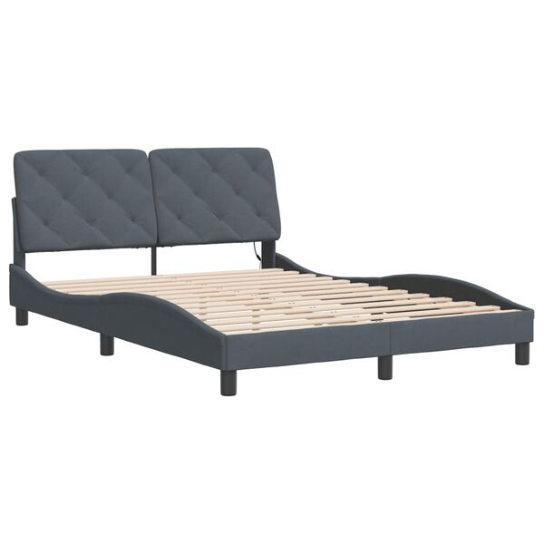 vidaXL Bed Frame with LED without Mattress Dark Grey 137x190 cm Velvet