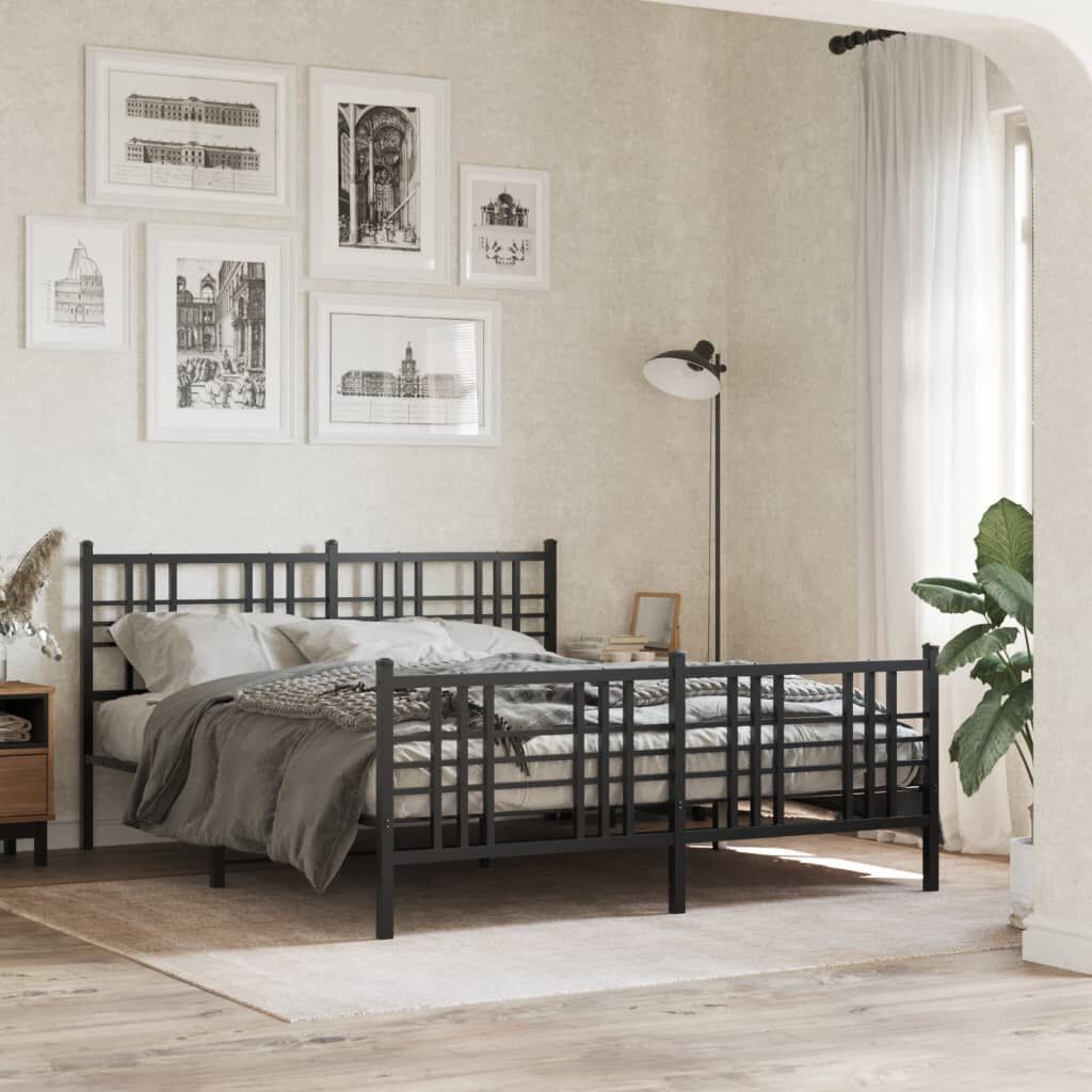 vidaXL Metal Bed Frame without Mattress with Footboard Black 150x200cm