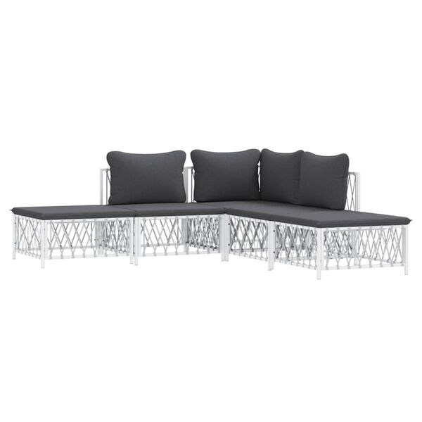 vidaXL 5 Piece Garden Lounge Set with Cushions White Steel