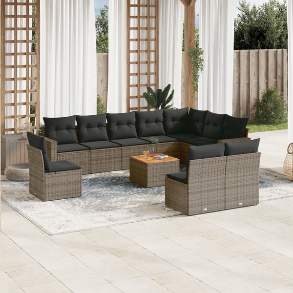 vidaXL 11 Piece Garden Sofa Set with Cushions Grey Poly Rattan