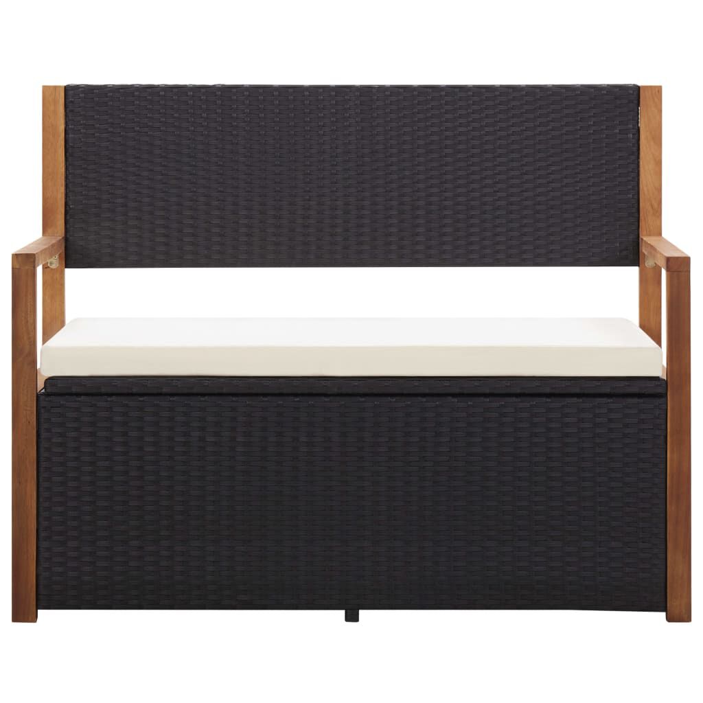 vidaXL Storage Bench 115 cm Poly Rattan and Solid Acacia Wood Black
