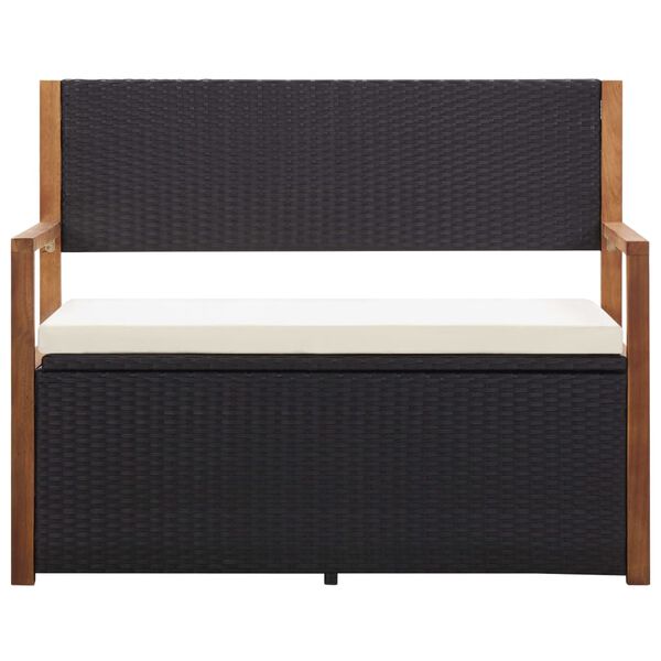 vidaXL Storage Bench 115 cm Poly Rattan and Solid Acacia Wood Black