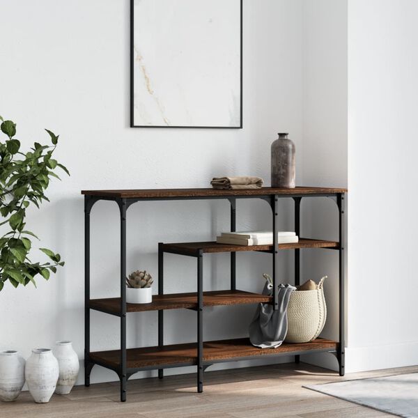 vidaXL Console Table with Shelves Brown Oak 100x35x75 cm
