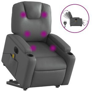 vidaXL Electric Stand up Massage Recliner Chair Grey Faux Leather