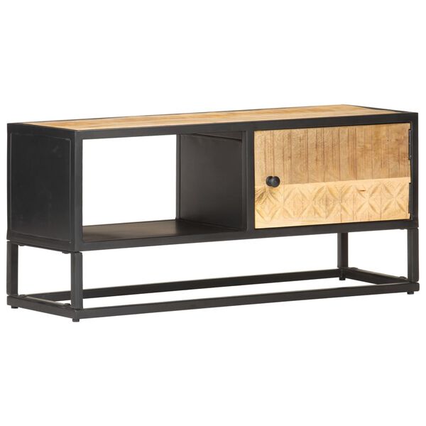 vidaXL TV Cabinet with Carved Door 90x30x40 cm Rough Mango Wood
