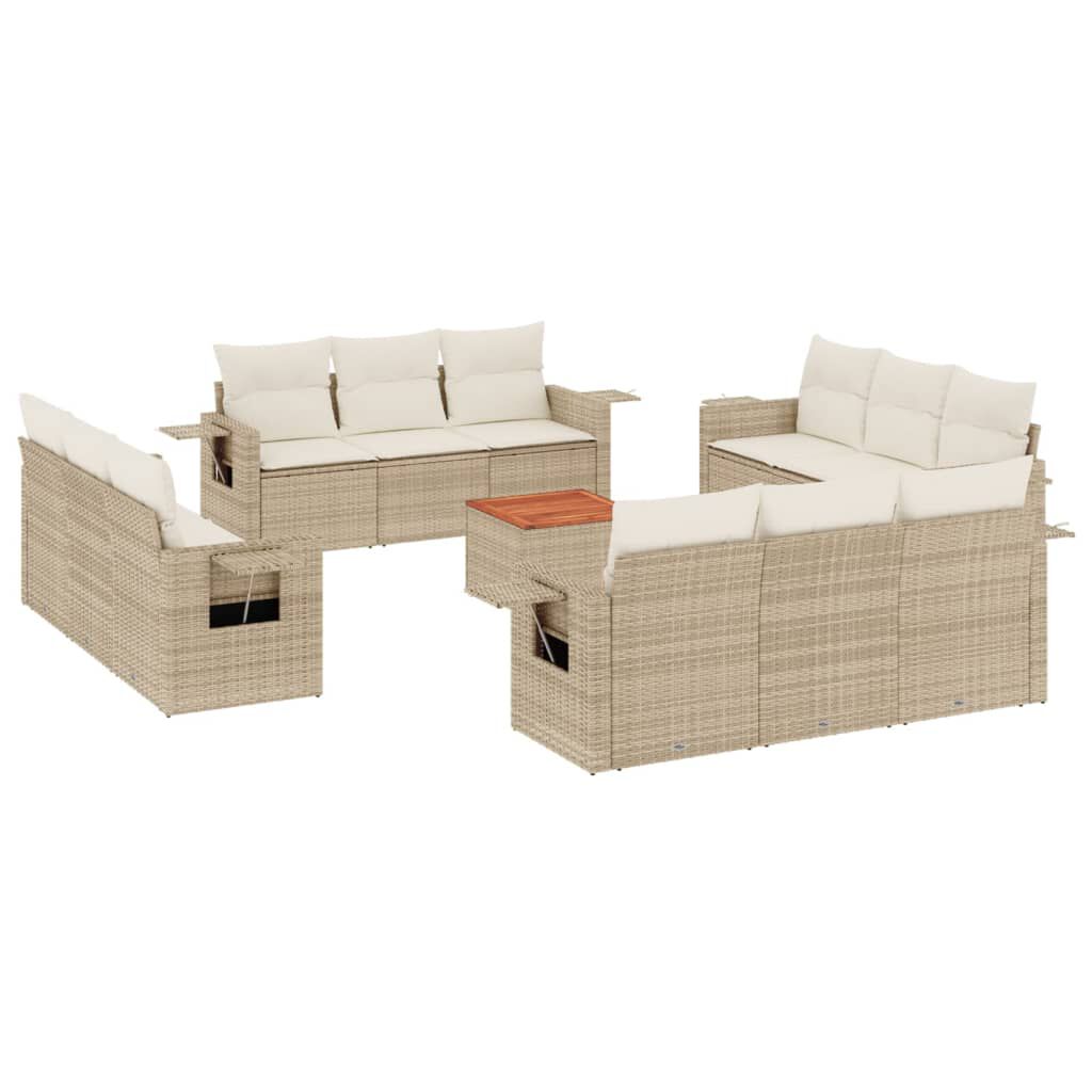 vidaXL 13 Piece Garden Sofa Set with Cushions Beige Poly Rattan