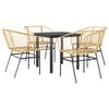 vidaXL 5 Piece Garden Dining Set Brown Poly Rattan Glass