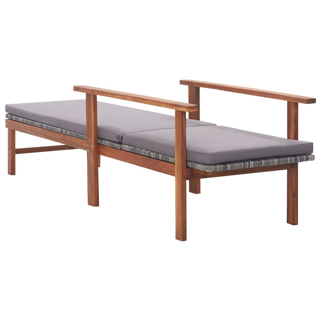 vidaXL Sun Lounger with Cushion Poly Rattan and Solid Acacia Wood Grey