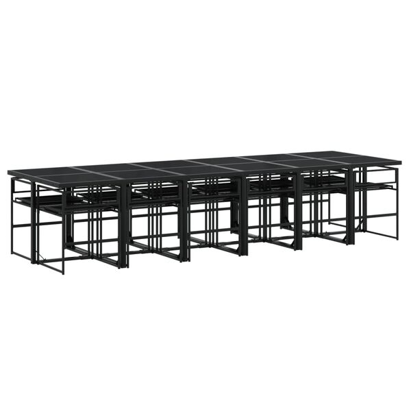 vidaXL 13 Piece Garden Dining Set with Cushions Black Textilene