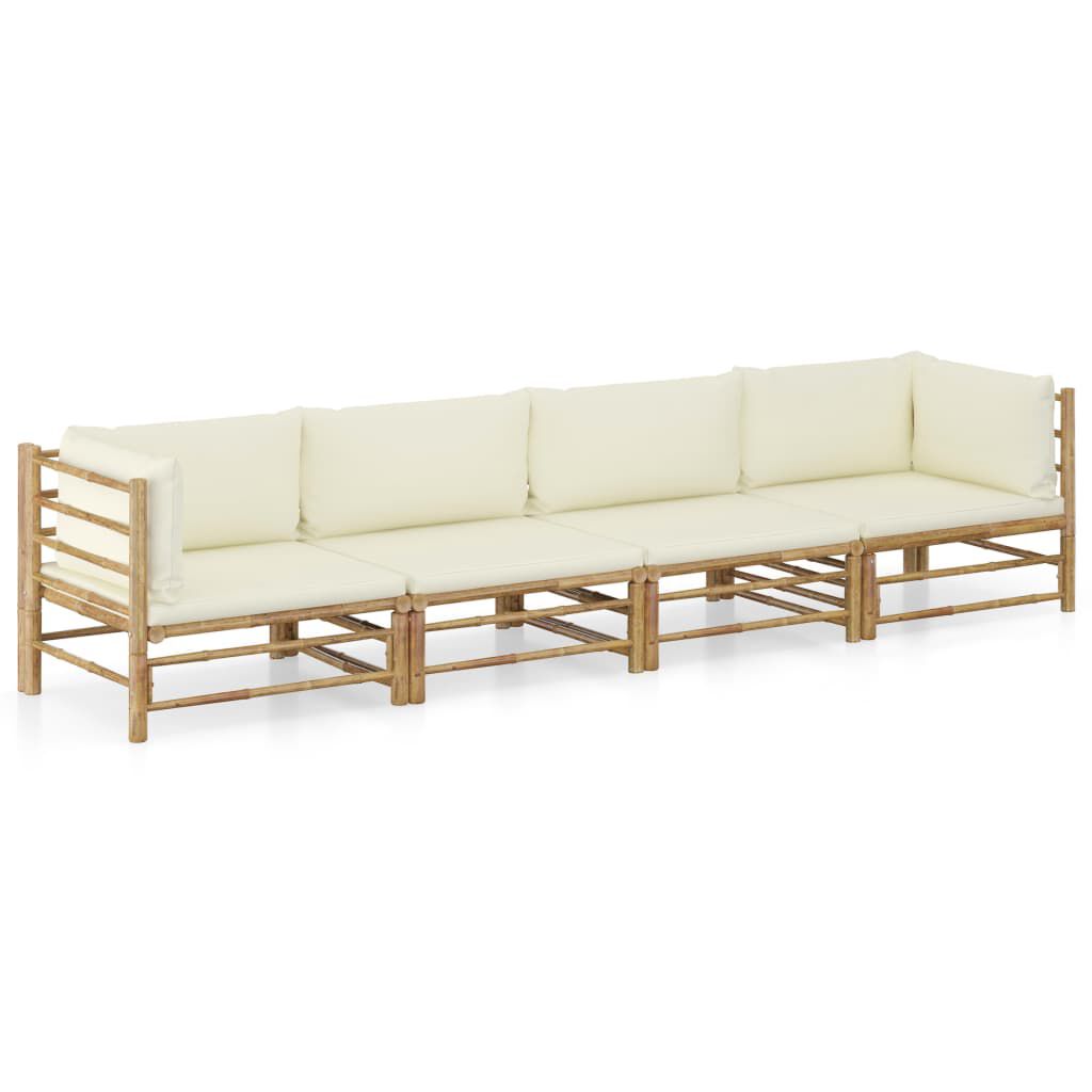 vidaXL 4 Piece Garden Lounge Set with Cream White Cushions Bamboo