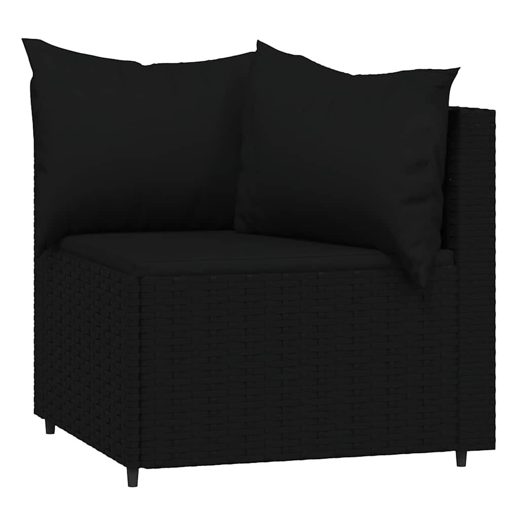 vidaXL Garden Corner Sofas with Cushions 2 pcs Black Poly Rattan