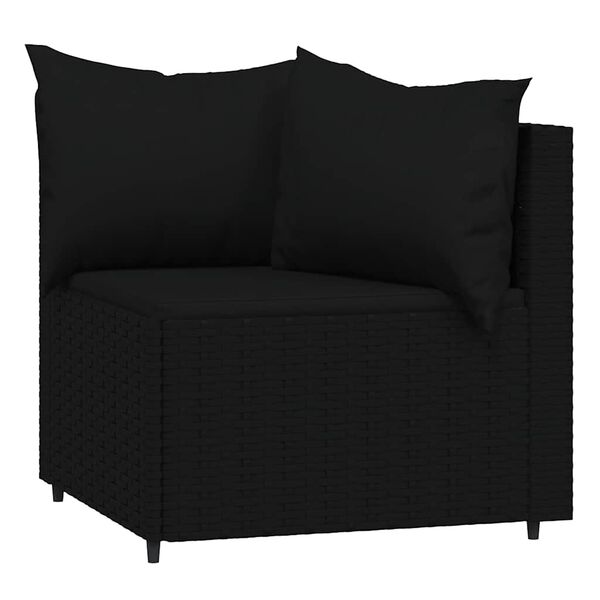 vidaXL Garden Corner Sofas with Cushions 2 pcs Black Poly Rattan