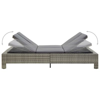 vidaXL 2-Person Sunbed with Cushion Grey Poly Rattan