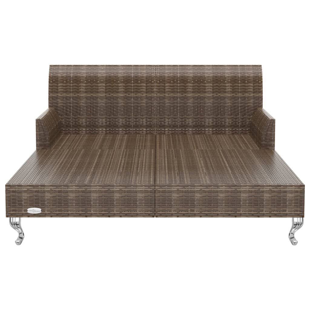 vidaXL 2-Person Garden Sun Bed with Cushions Poly Rattan Brown