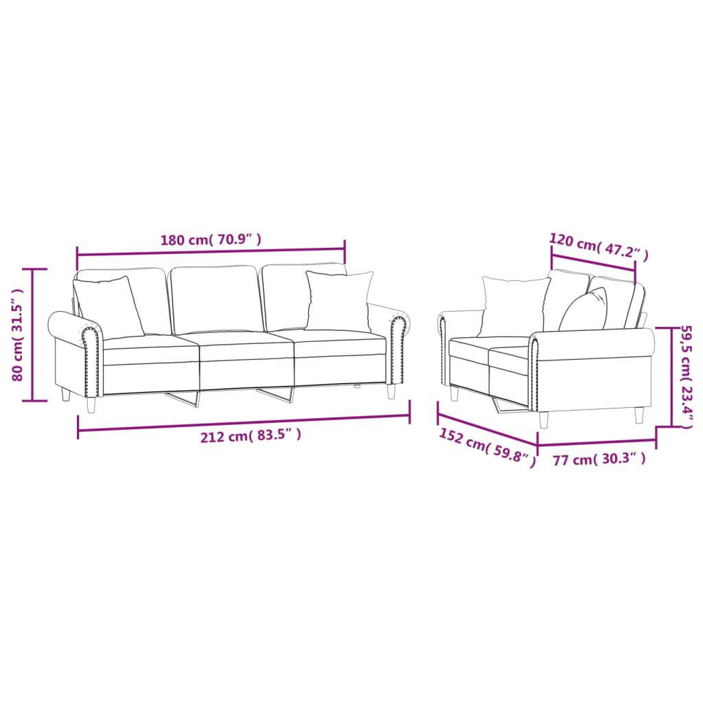 vidaXL 2 Piece Sofa Set with Pillows Light Grey Velvet