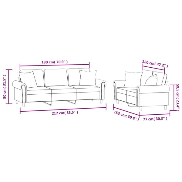 vidaXL 2 Piece Sofa Set with Pillows Light Grey Velvet