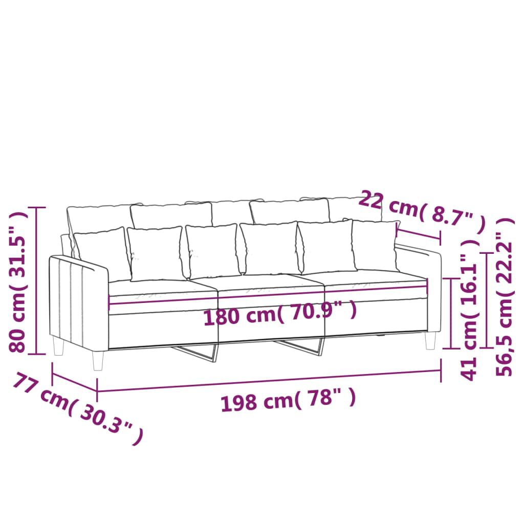 vidaXL 3-Seater Sofa Black 180 cm Velvet