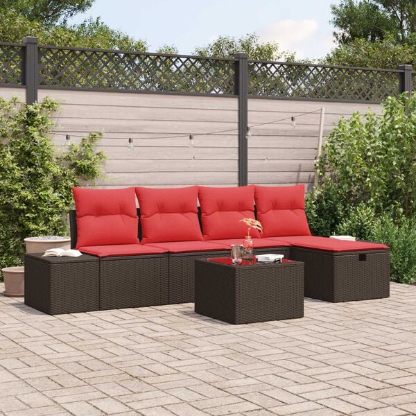 vidaXL 6 Piece Garden Sofa Set with Cushions Brown Poly Rattan