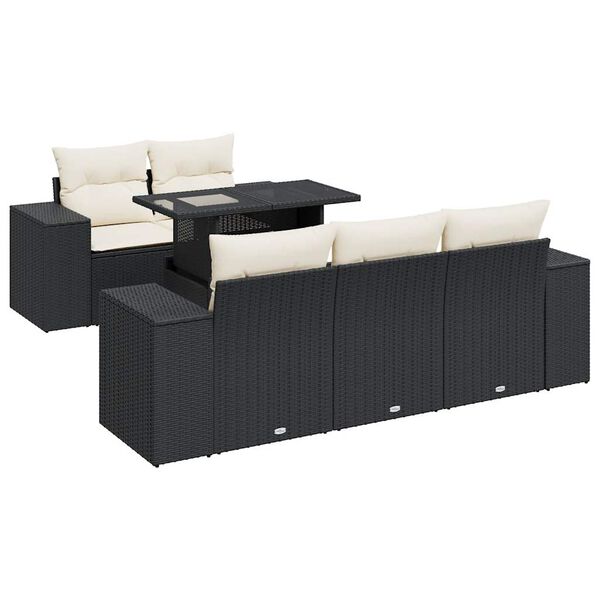 vidaXL 6 Piece Garden Sofa Set with Cushions Black Poly Rattan