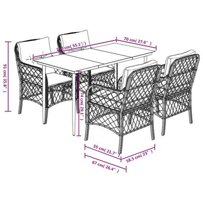 vidaXL 5 Piece Garden Dining Set with Cushions Grey Poly Rattan
