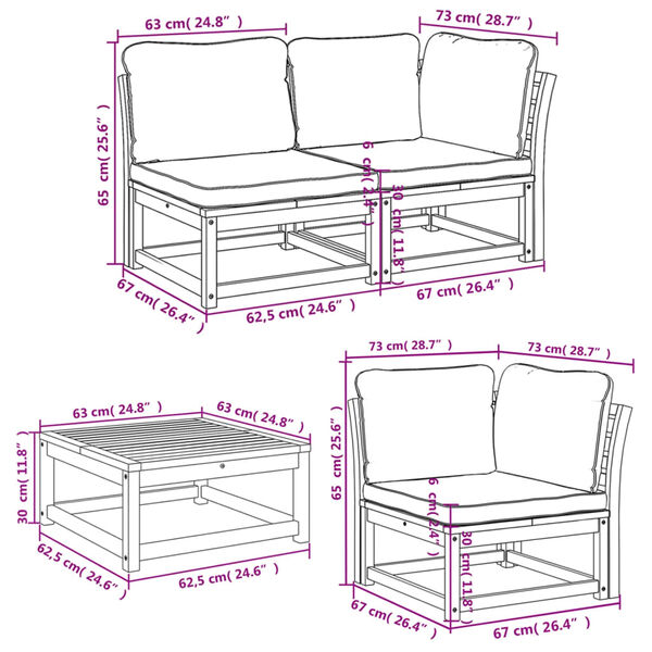 vidaXL 6 Piece Garden Lounge Set with Cushions Solid Wood Acacia